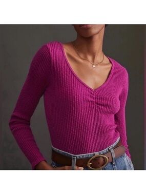 NWT Anthropologie T.la Ribbed Knit Fitted Top Sweater Sz XL Pink